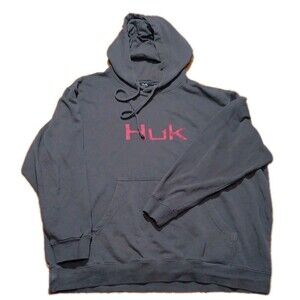 Huk Fishing Men 2XL Hoodie Sweatshirt Green Red Pullover Stretch